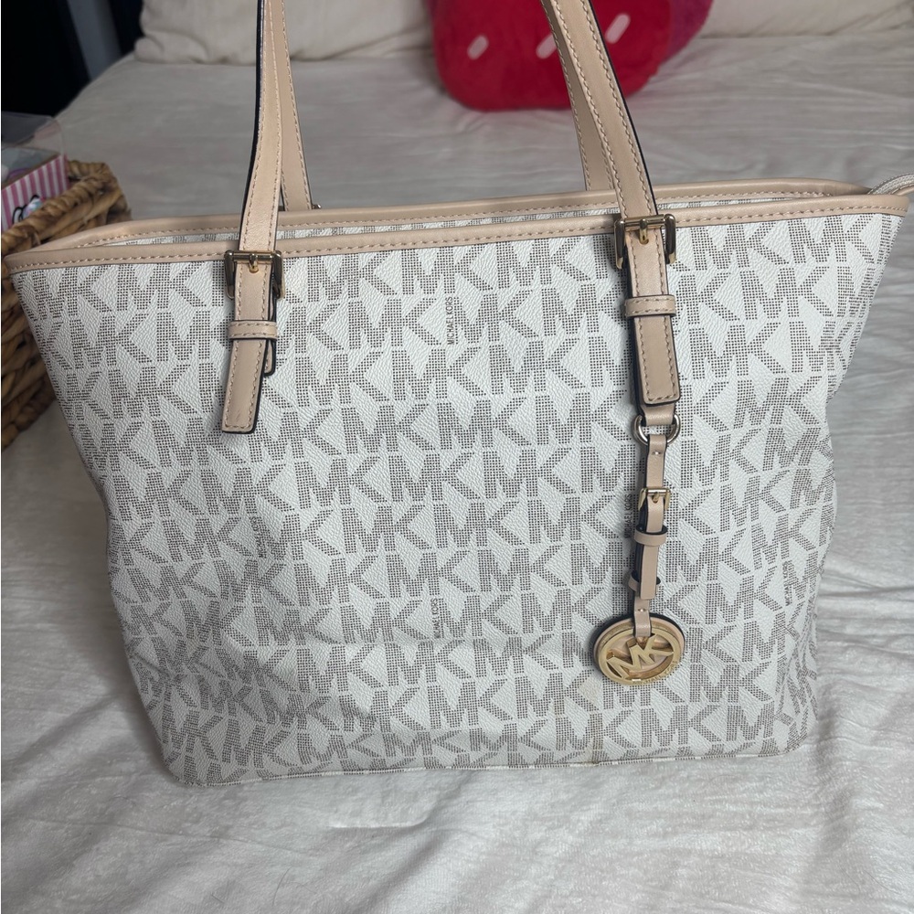 Michael Kors Monogram Cream and Tan Tote
